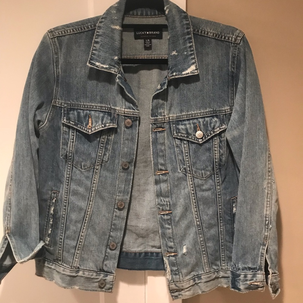Lucky Brand Distressed Denim Jacket Size Large
